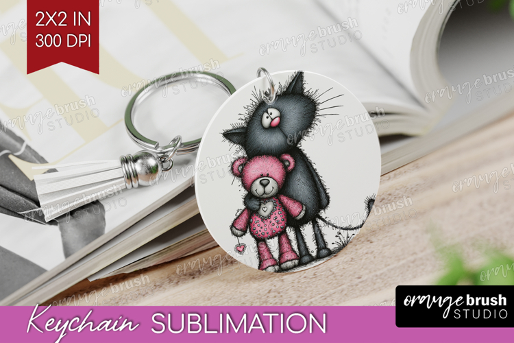 Whimsical Cat Keychain PNG - Valentines Day Keychain