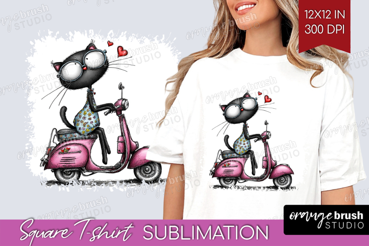 Whimsical Cat Square Tshirt Background - Valentines Day PNG