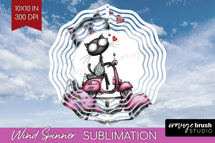 Whimsical Cat Wind Spinner Sublimation PNG - Valentines Day