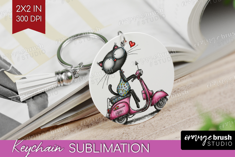 Whimsical Cat Keychain PNG - Valentines Day Keychain