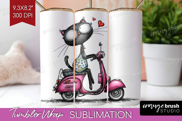 Whimsical Cat Tumbler Wrap - Valentines Day Tumbler PNG