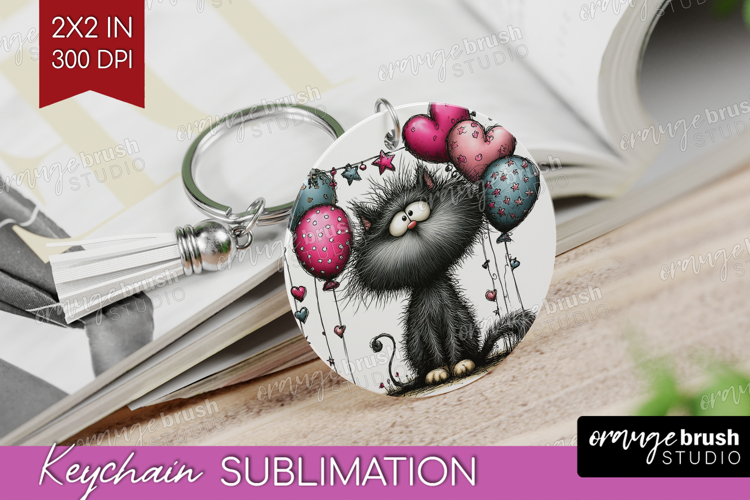 Whimsical Cat Keychain PNG - Valentines Day Keychain