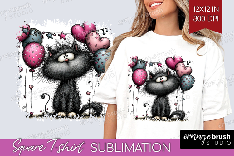 Whimsical Cat Square Tshirt Background - Valentines Day PNG