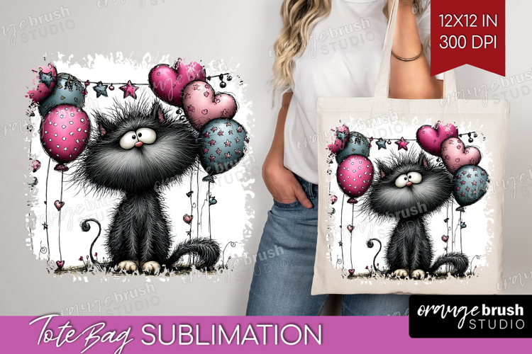 Whimsical Cat Tote Bag - Valentines Day Tote Bag PNG