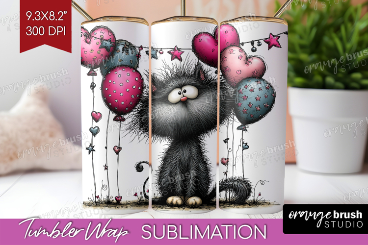 Whimsical Cat Tumbler Wrap - Valentines Day Tumbler PNG
