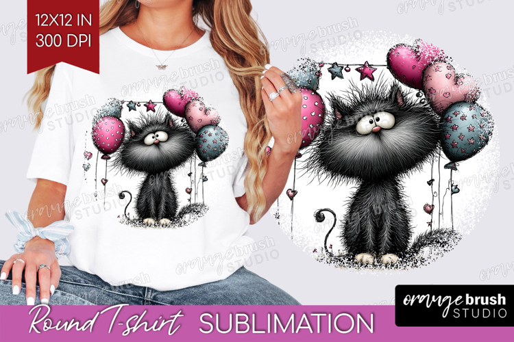 Whimsical Cat Round Tshirt Background - Valentines Day PNG