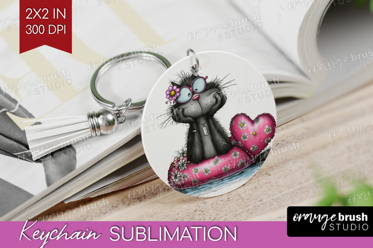 Whimsical Cat Keychain PNG - Valentines Day Keychain
