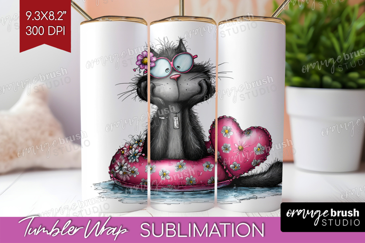 Whimsical Cat Tumbler Wrap - Valentines Day Tumbler PNG