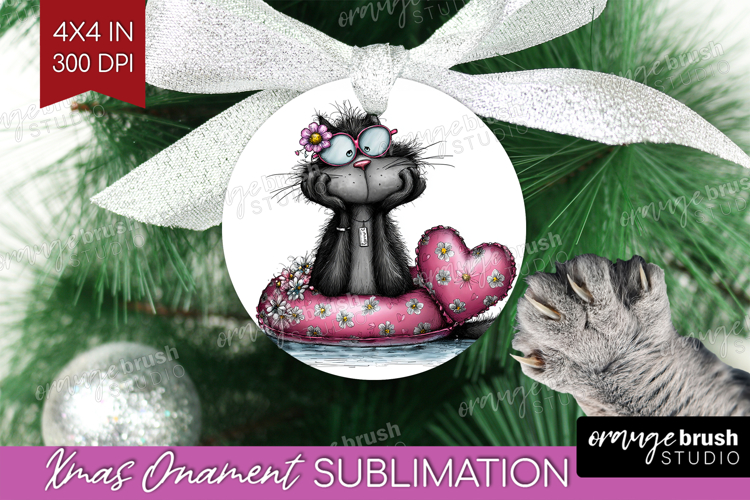 Whimsical Cat Ornament PNG - Valentines Day PNG Sublimation
