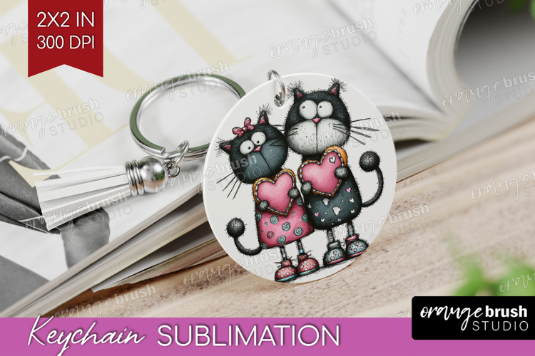 Whimsical Cat Keychain PNG - Valentines Day Keychain