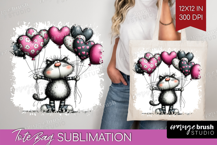 Whimsical Cat Tote Bag - Valentines Day Tote Bag PNG