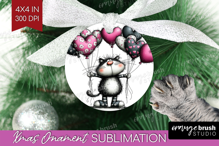 Whimsical Cat Ornament PNG - Valentines Day PNG Sublimation