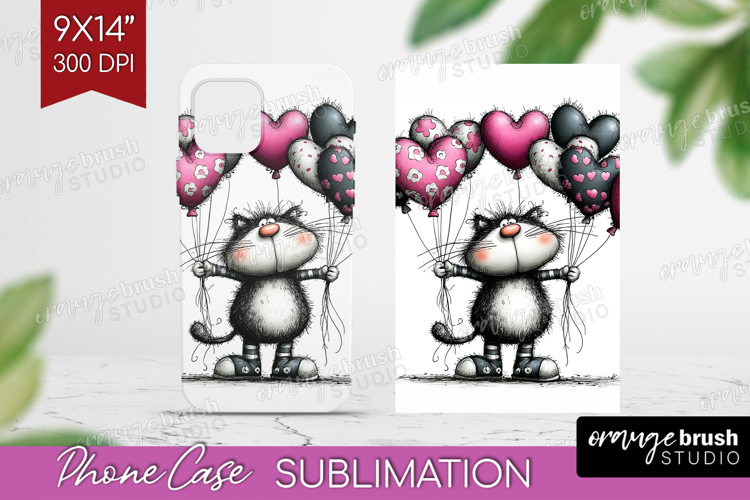 Whimsical Cat Phone Case PNG - Valentines Day Case PNG