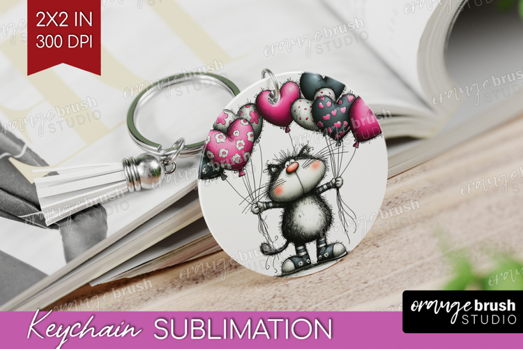 Whimsical Cat Keychain PNG - Valentines Day Keychain