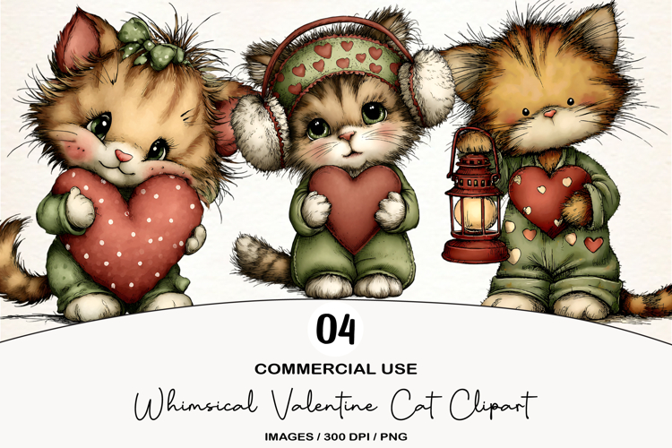 Whimsical Valentine Cat Clipart