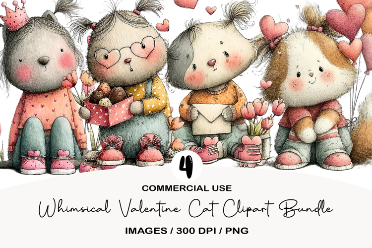Whimsical Valentine Cat Clipart Png