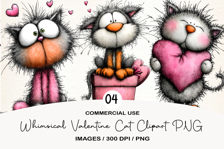 Whimsical Valentine Cat Clipart PNG