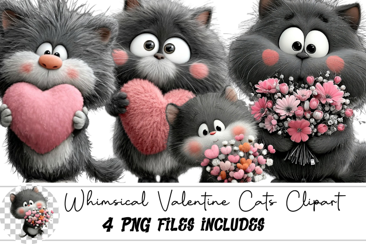 Whimsical Valentine Cats Clipart