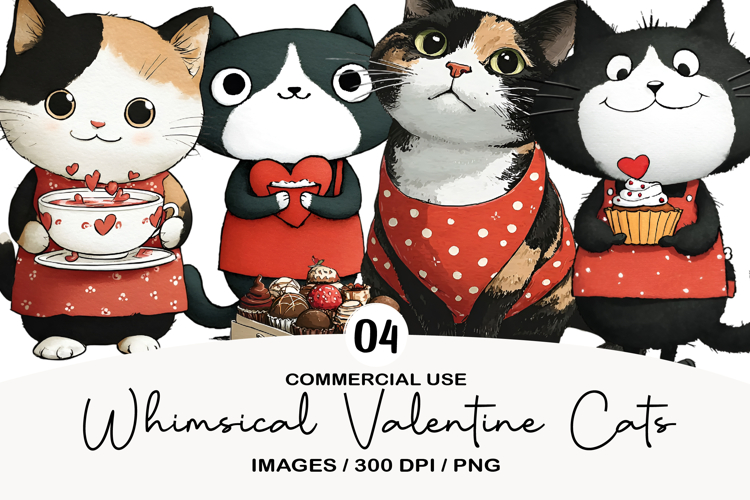 Whimsical Valentine Cats Clipart