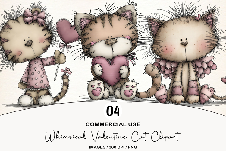 Whimsical Valentine Cats PNG