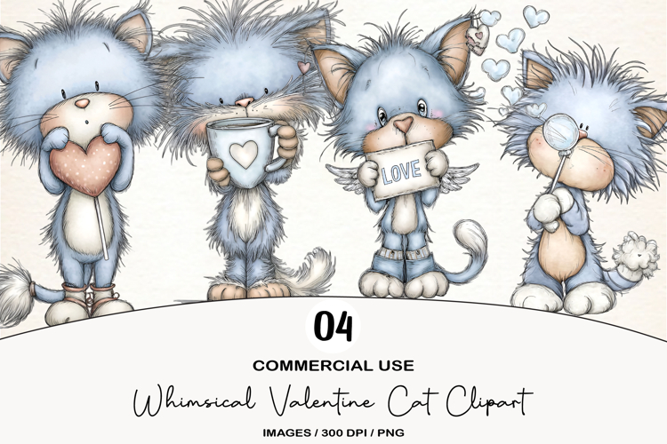 Whimsical Valentine Cats Clipart