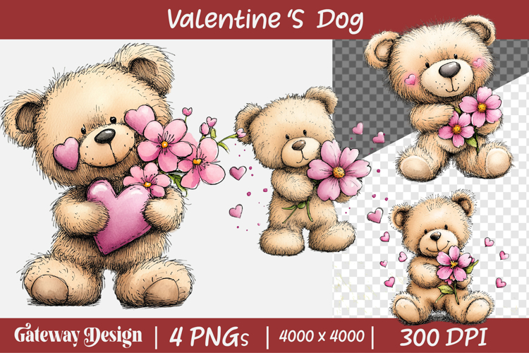 Whimsical Valentine Dogs Clipart example image 1