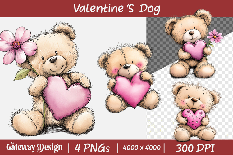 Whimsical Valentine Dogs Clipart example image 1