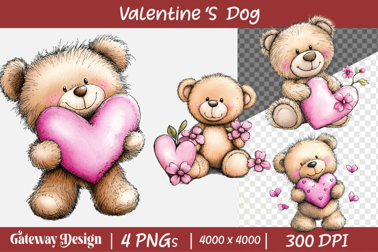 Whimsical Valentine Dogs Clipart example image 1