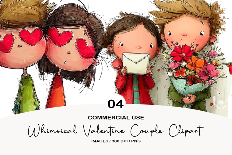 Whimsical Valentine Couple Clipart