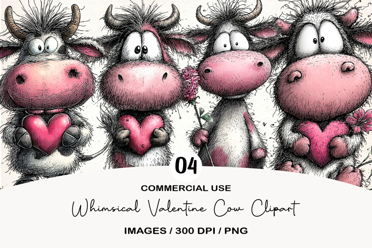 Whimsical Valentine Cow Clipart