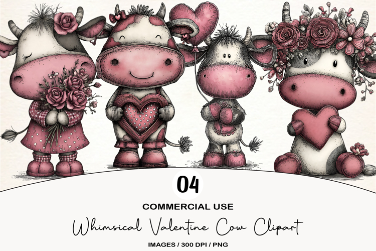 Whimsical Valentine Cow Clipart