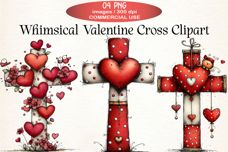 Whimsical Valentine Cross Clipart
