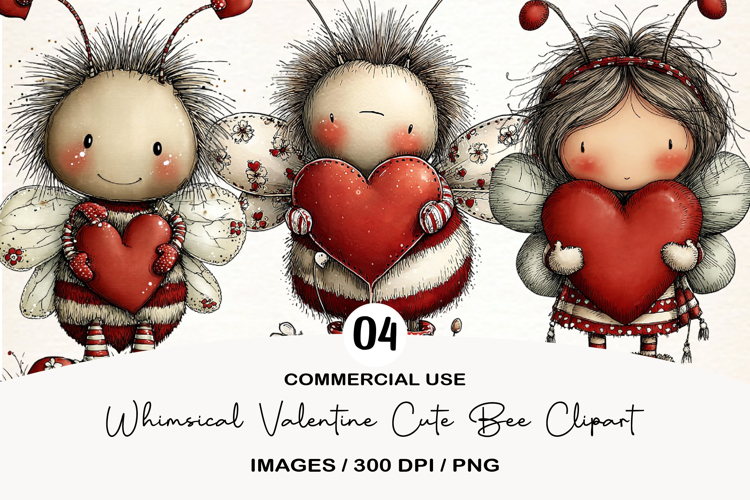 Whimsical Valentine Cute Bee Clipart