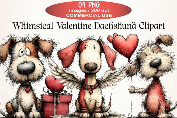 Whimsical Valentine Dachshund Clipart