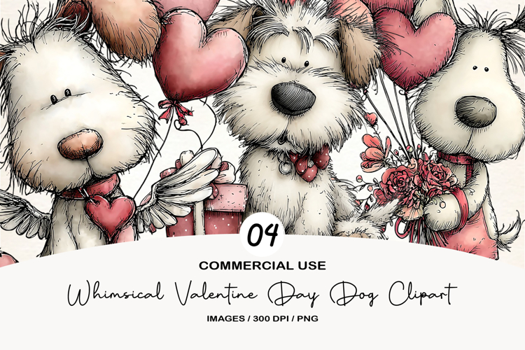 Whimsical Valentine Day Dog Clipart