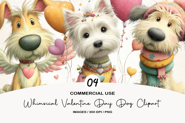 Whimsical Valentine Day Dogs Clipart
