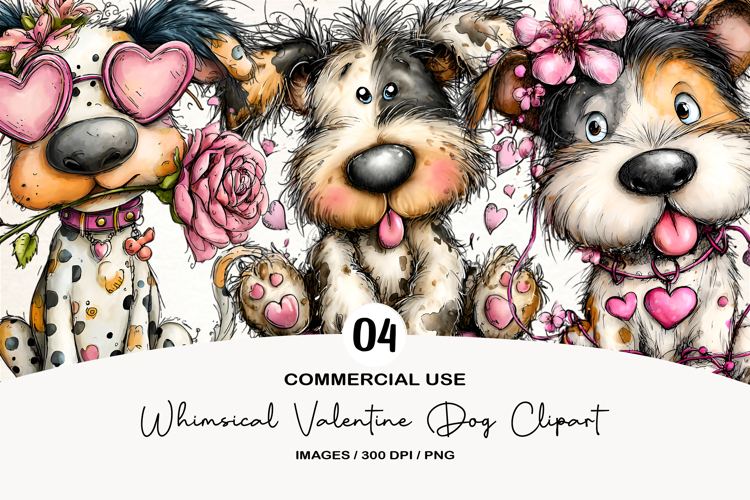 Whimsical Valentine Dog Clipart