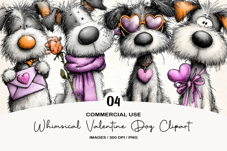 Whimsical Valentine Dog Clipart
