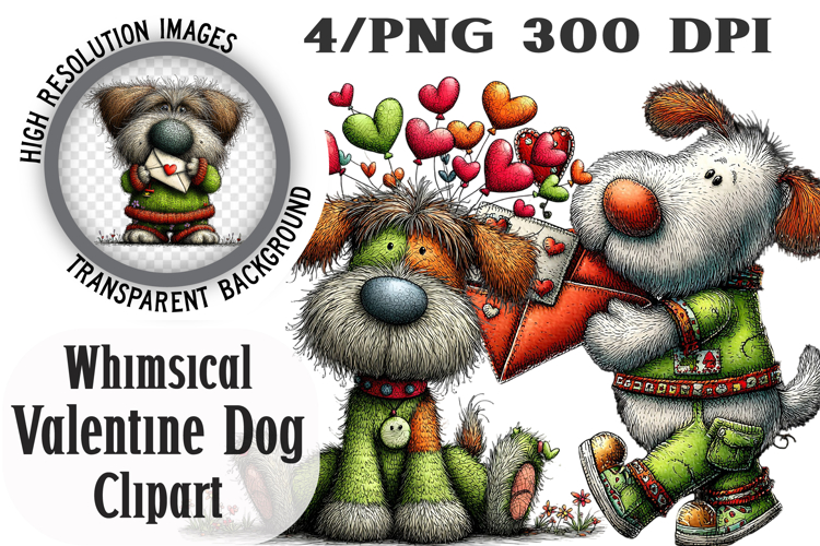 Whimsical Valentine Dog Clipart