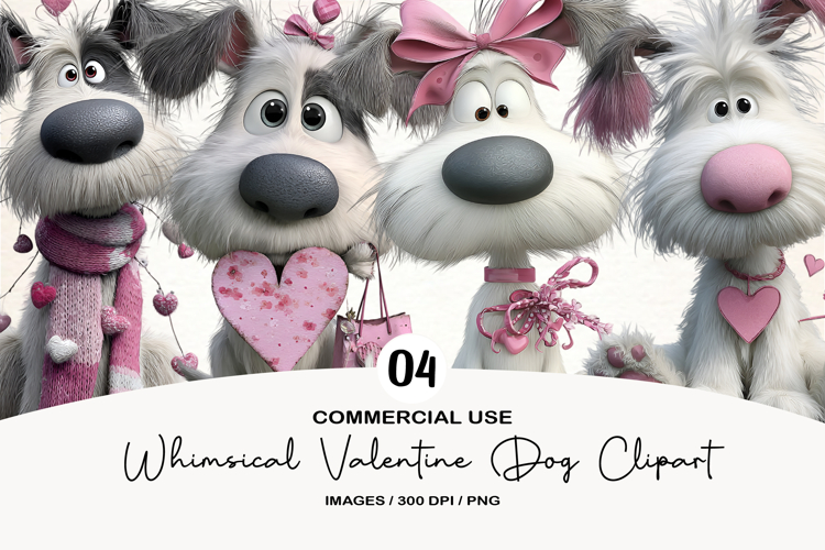 Whimsical Valentine Dog Clipart