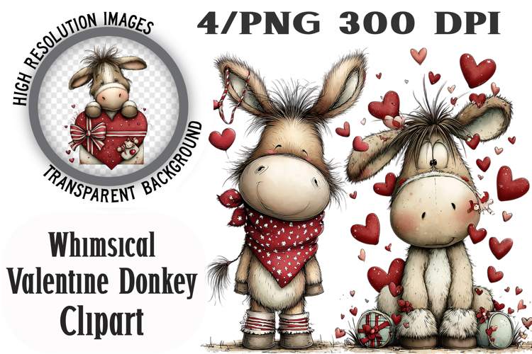Whimsical Valentine Donkey Clipart