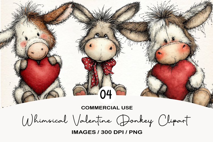 Whimsical Valentine Donkey Clipart