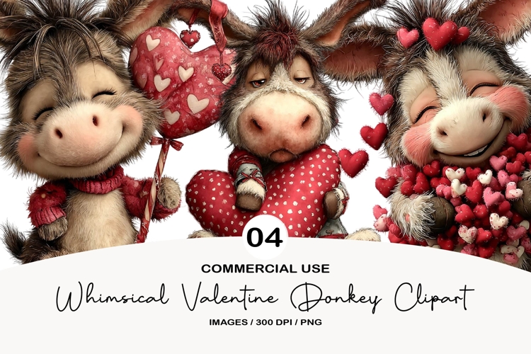 whimsical valentine donkey clipart