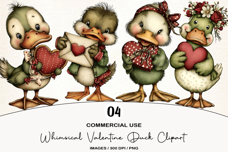 Whimsical Valentine Duck Clipart
