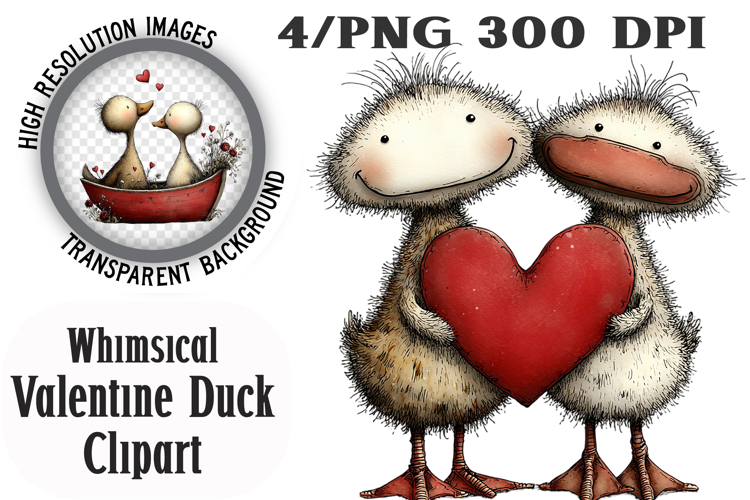Whimsical Valentine Duck Clipart