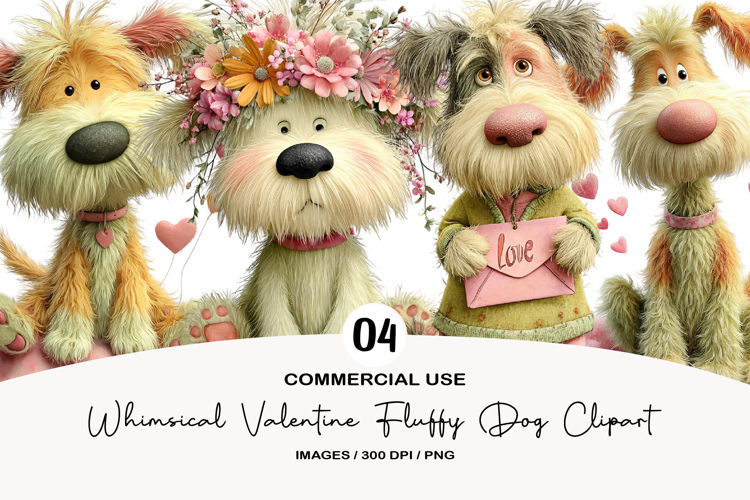 Whimsical Valentine Fluffy Dog Clipart