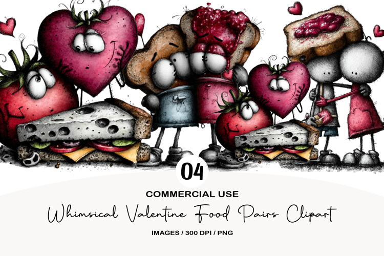 Whimsical Valentine Food Pairs Clipart