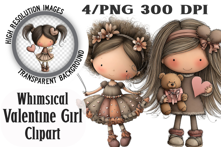 Whimsical Valentine Girl Clipart