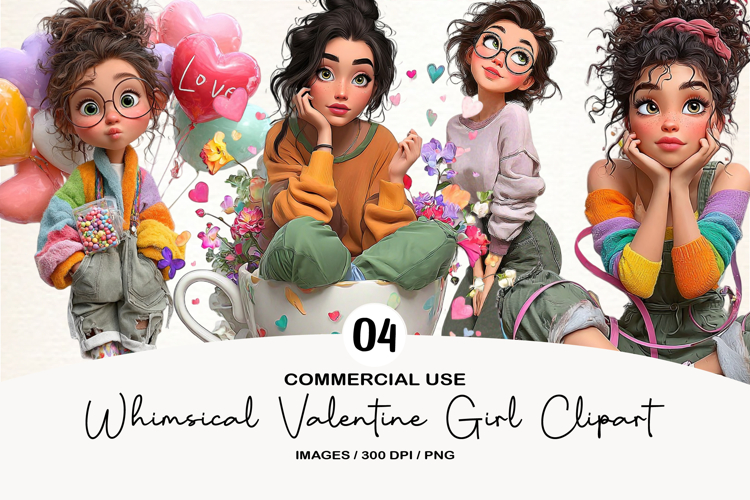 Whimsical Valentine Girl Clipart