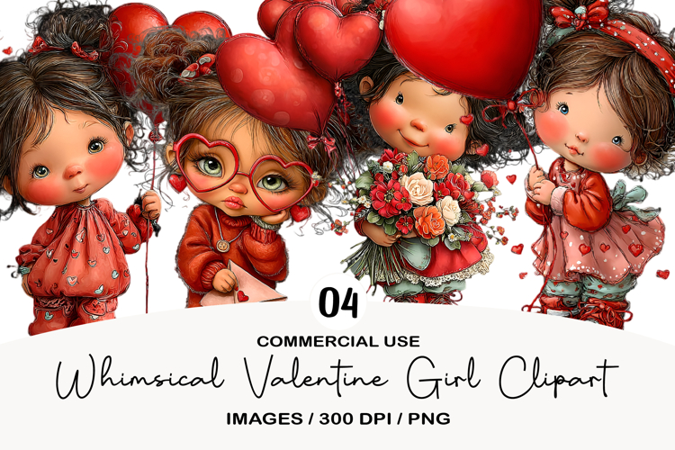 Whimsical Valentine Girl Clipart